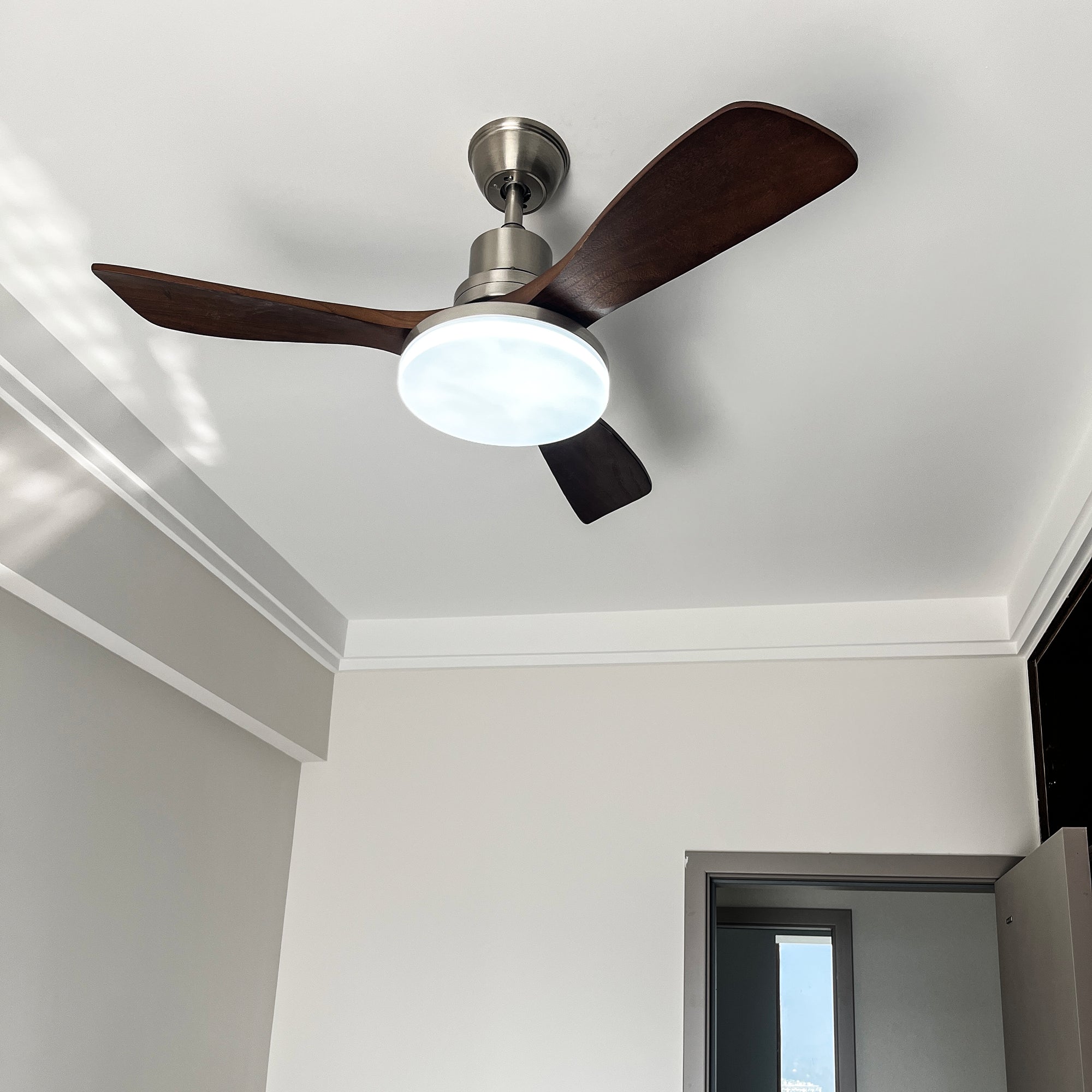Solid Wood Three-Leaf Fan Lamp