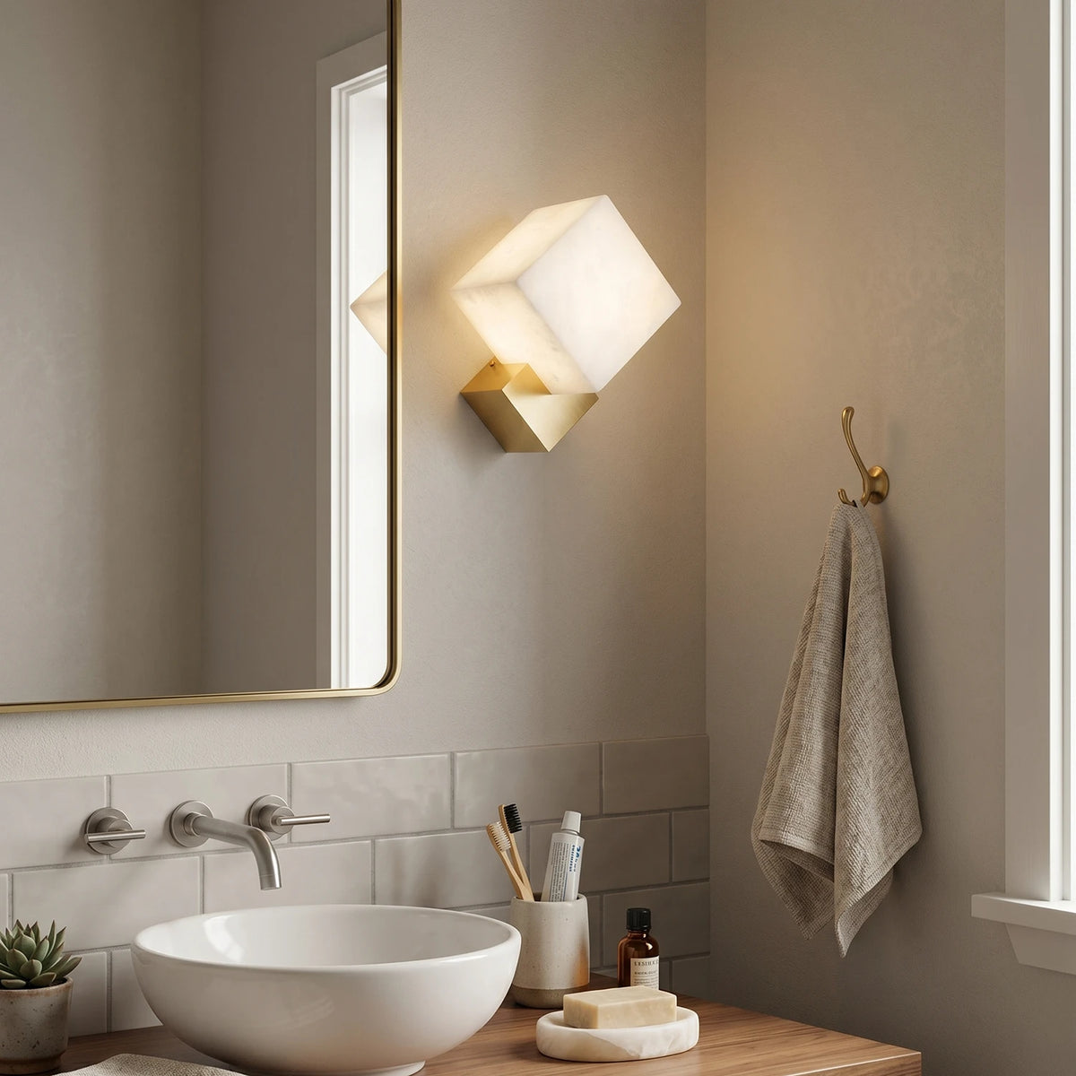 Alabaster Gatsby Cube Wall Sconce - view 5 | Liootrlamp