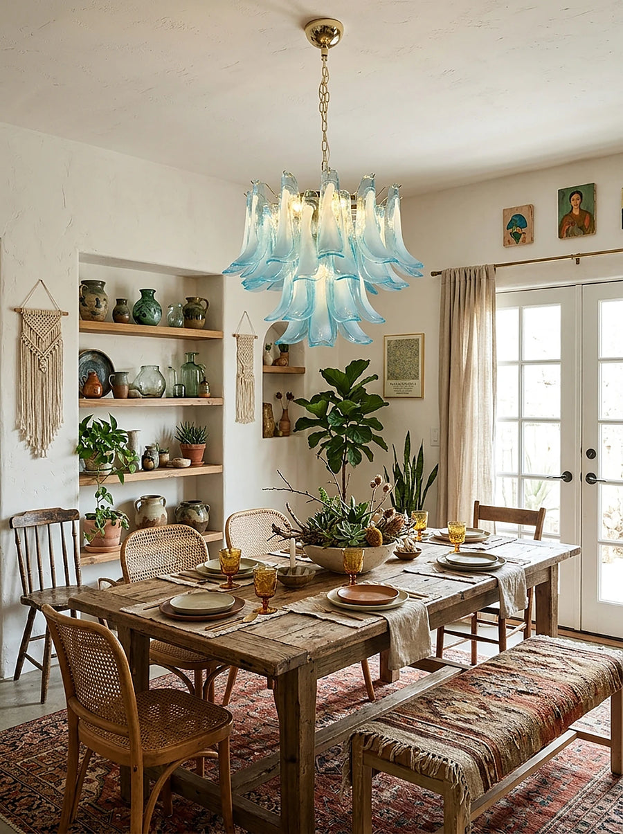 Aqualisse Blue Glass Petal Chandelier