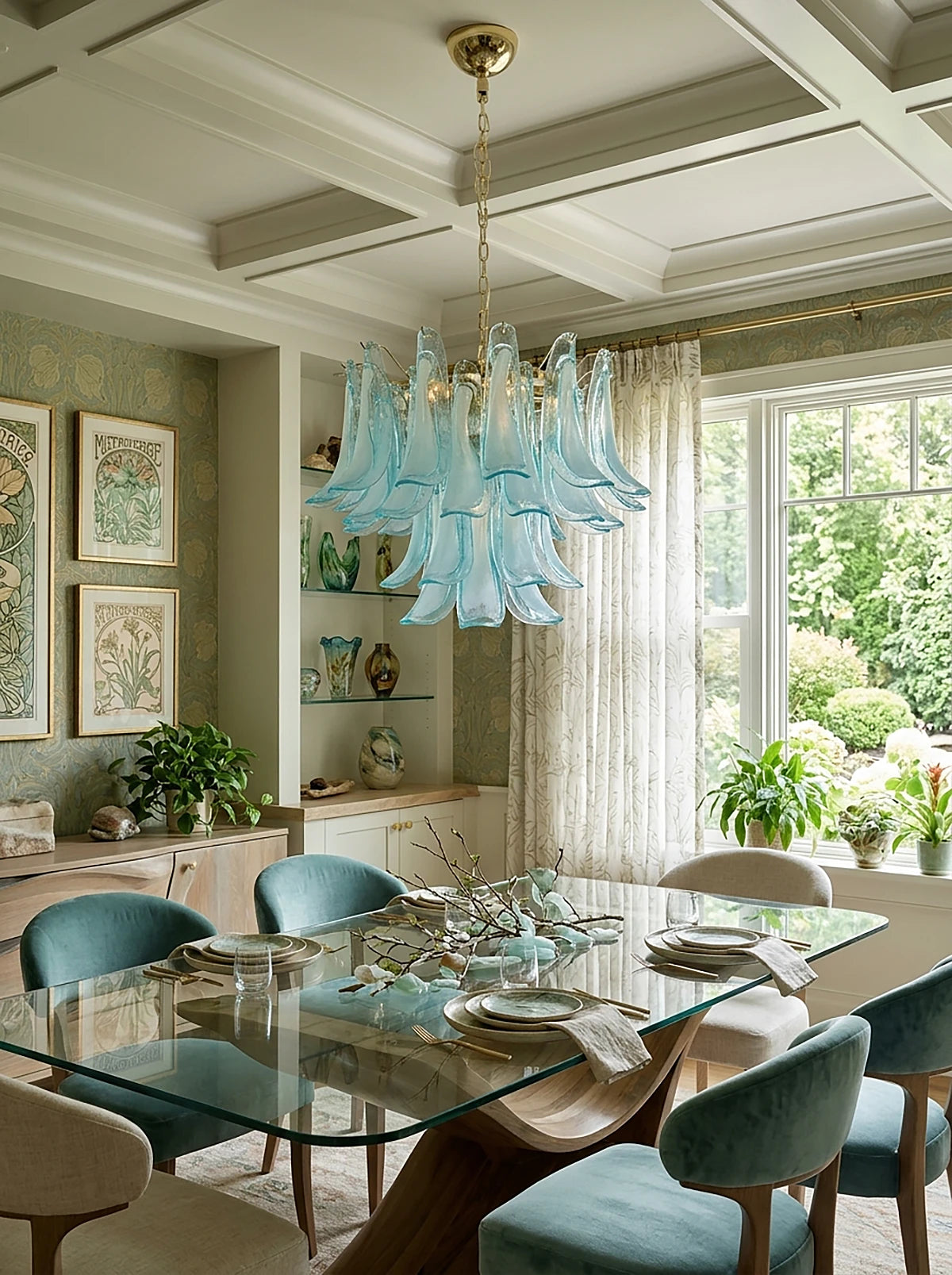 Aqualisse Blue Glass Petal Chandelier