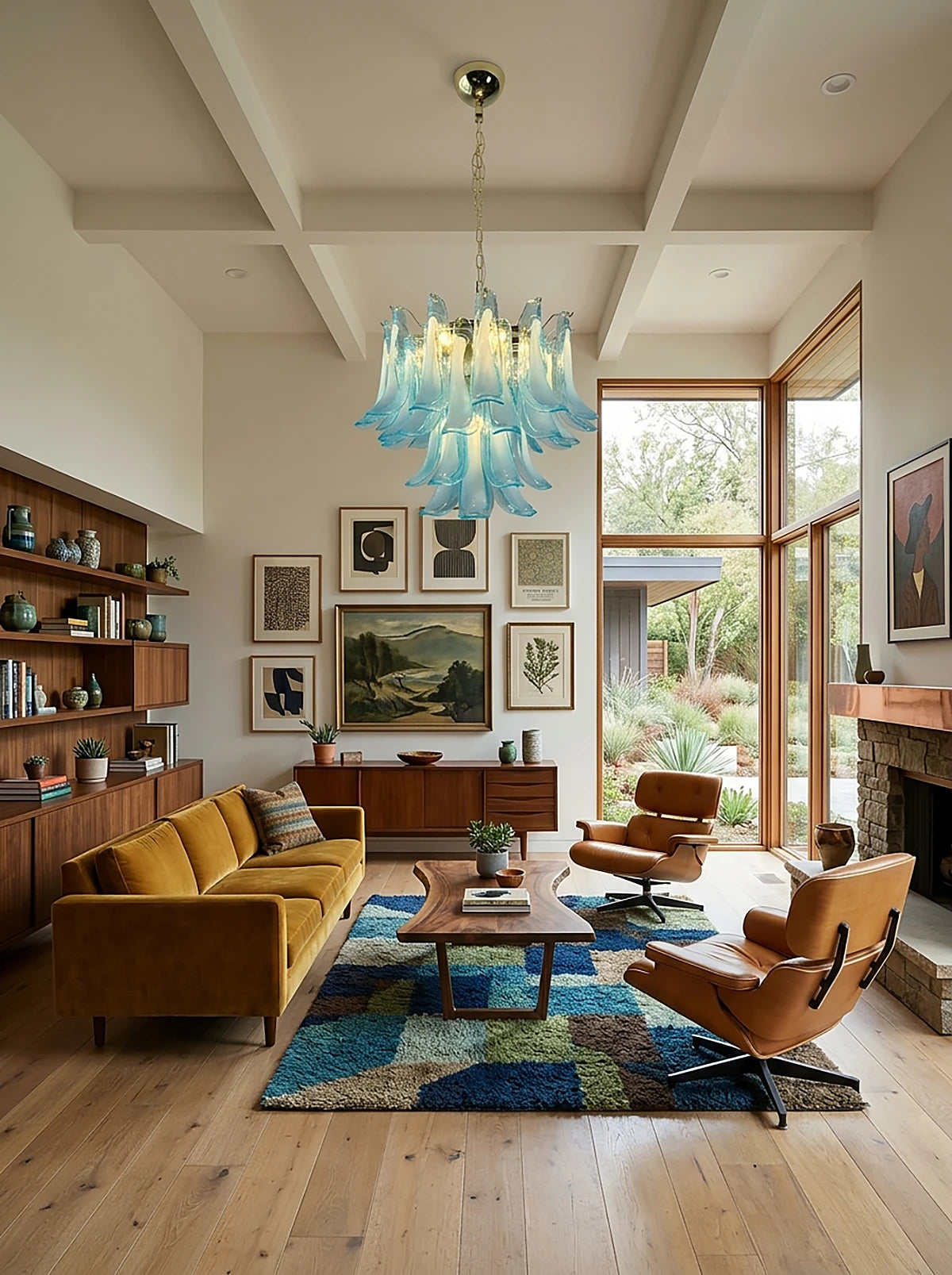 Aqualisse Blue Glass Petal Chandelier