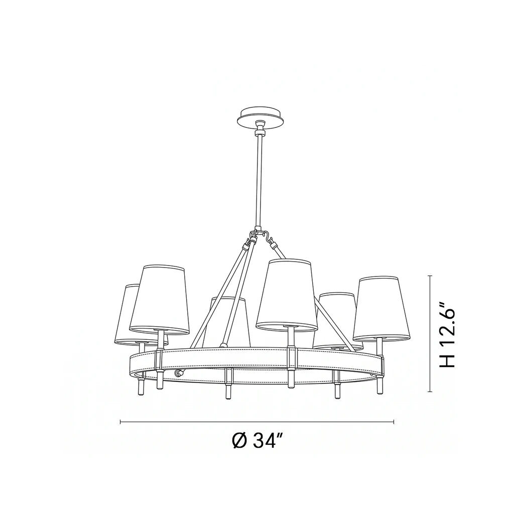 Dimensions of the Bridlewood Round Linear Leather Chandelier