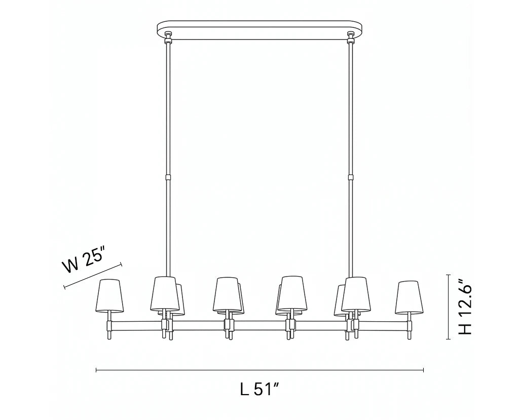Dimensions of the Bridlewood Round Linear Leather Chandelier