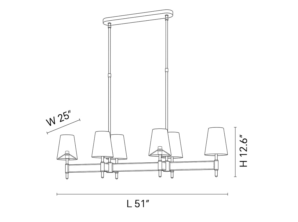 Dimensions of the Bridlewood Round Linear Leather Chandelier