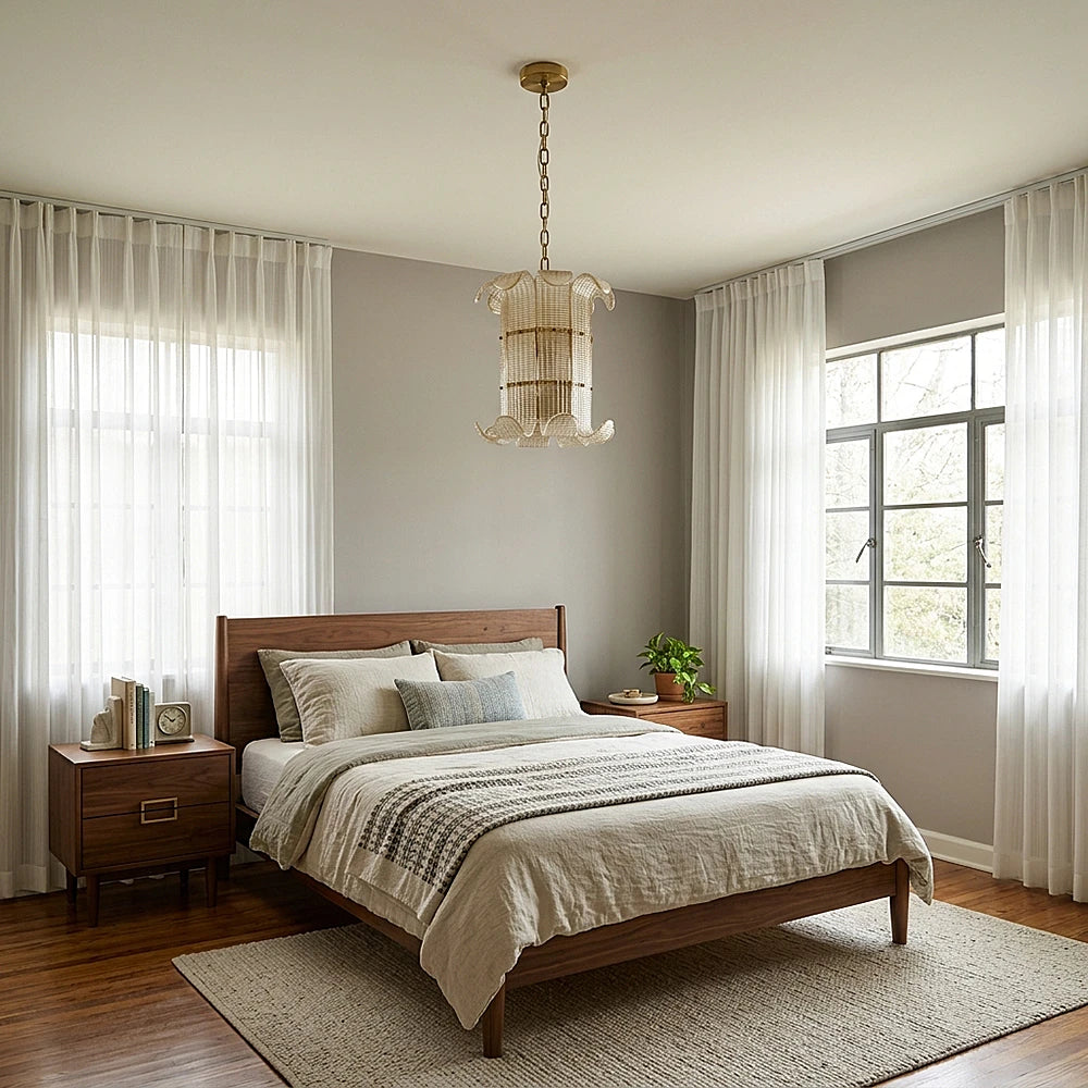Coralie Textured Glass Pendant Light with Curled Petal Edges