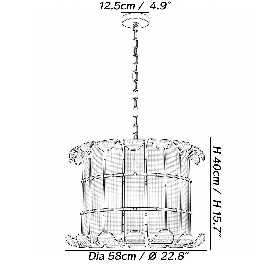 Dimensions of the Coralie Textured Glass Pendant Light with Curled Petal Edges
