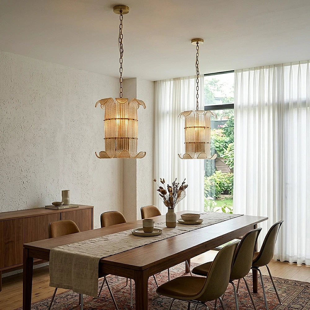 Coralie Textured Glass Pendant Light with Curled Petal Edges