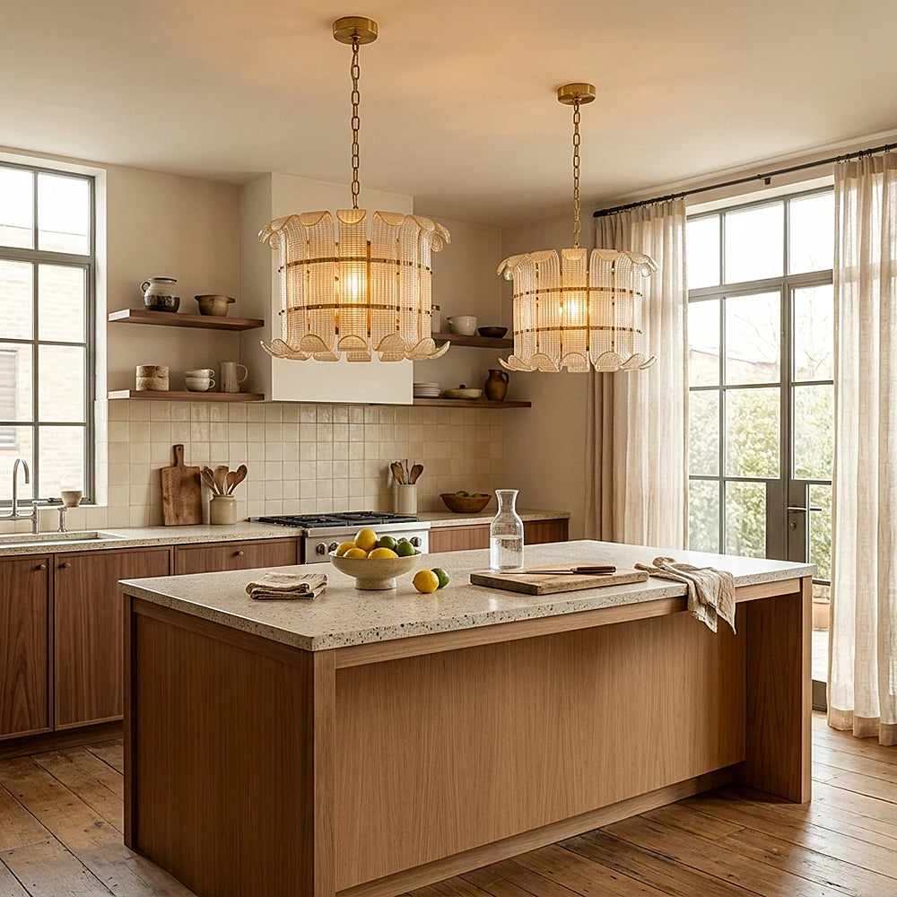 Coralie Textured Glass Pendant Light with Curled Petal Edges