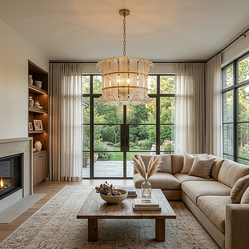 Coralie Textured Glass Pendant Light with Curled Petal Edges
