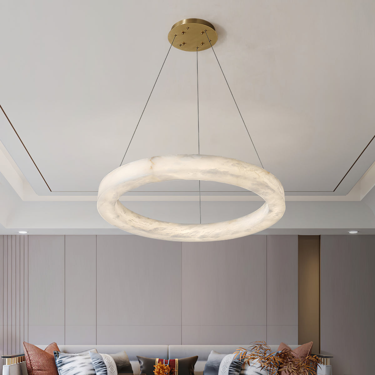Triple Ring Alabaster Pendant Light - view 6 | Liootrlamp