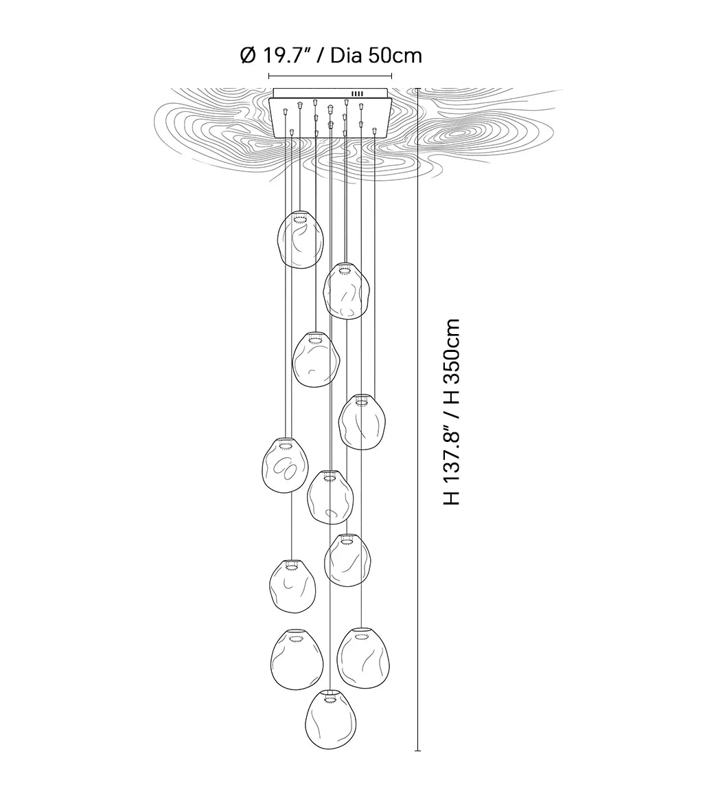 Dimensions of the Driftstone Textured Glass Cluster Chandelier