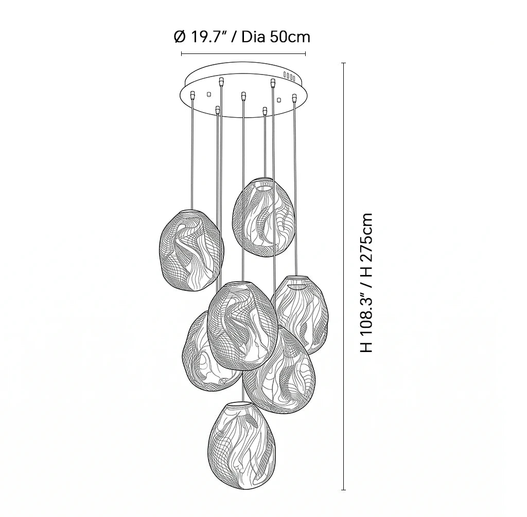 Dimensions of the Driftstone Textured Glass Cluster Chandelier