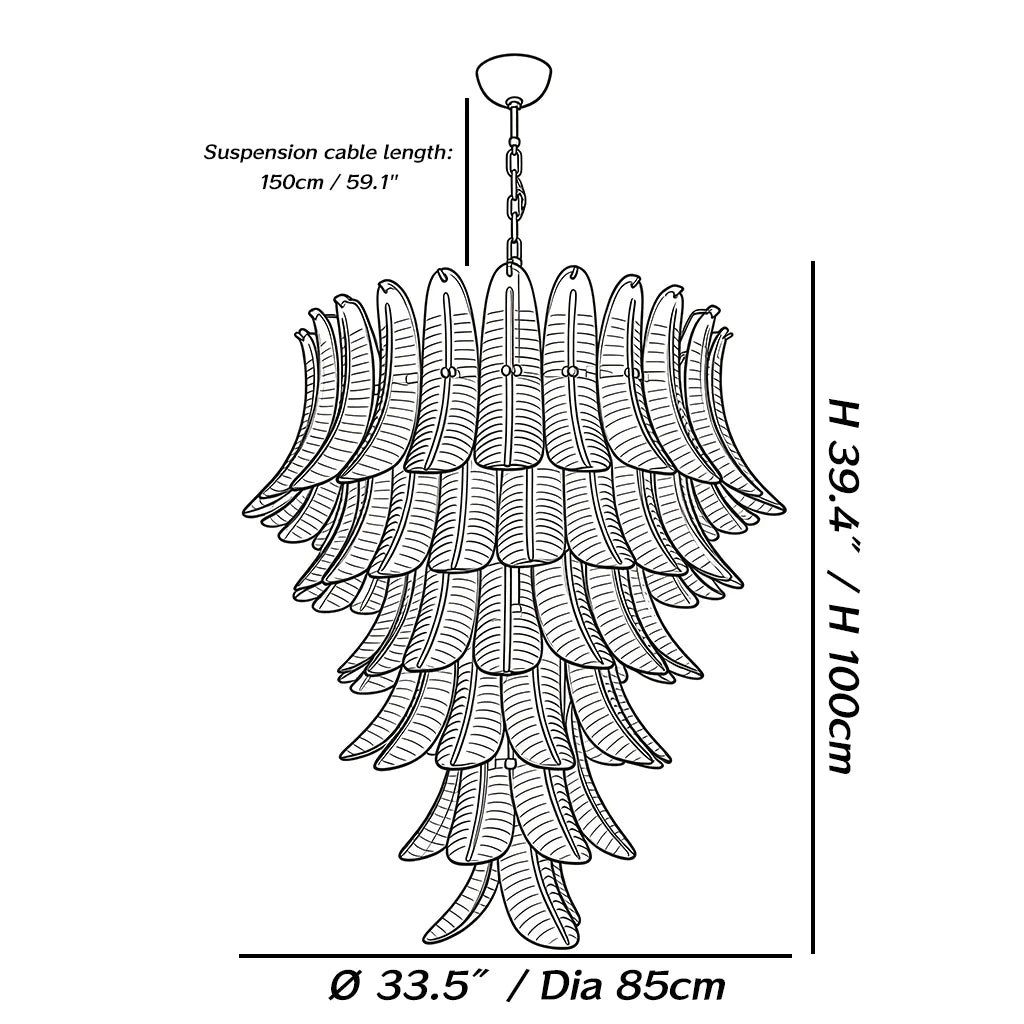 Dimensions of the Fernelle Tiered Glass Leaf Chandelier