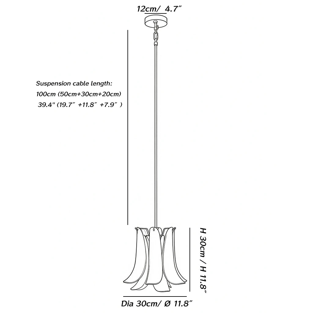 Dimensions of the Fiorella Petal Glass Pendant Light