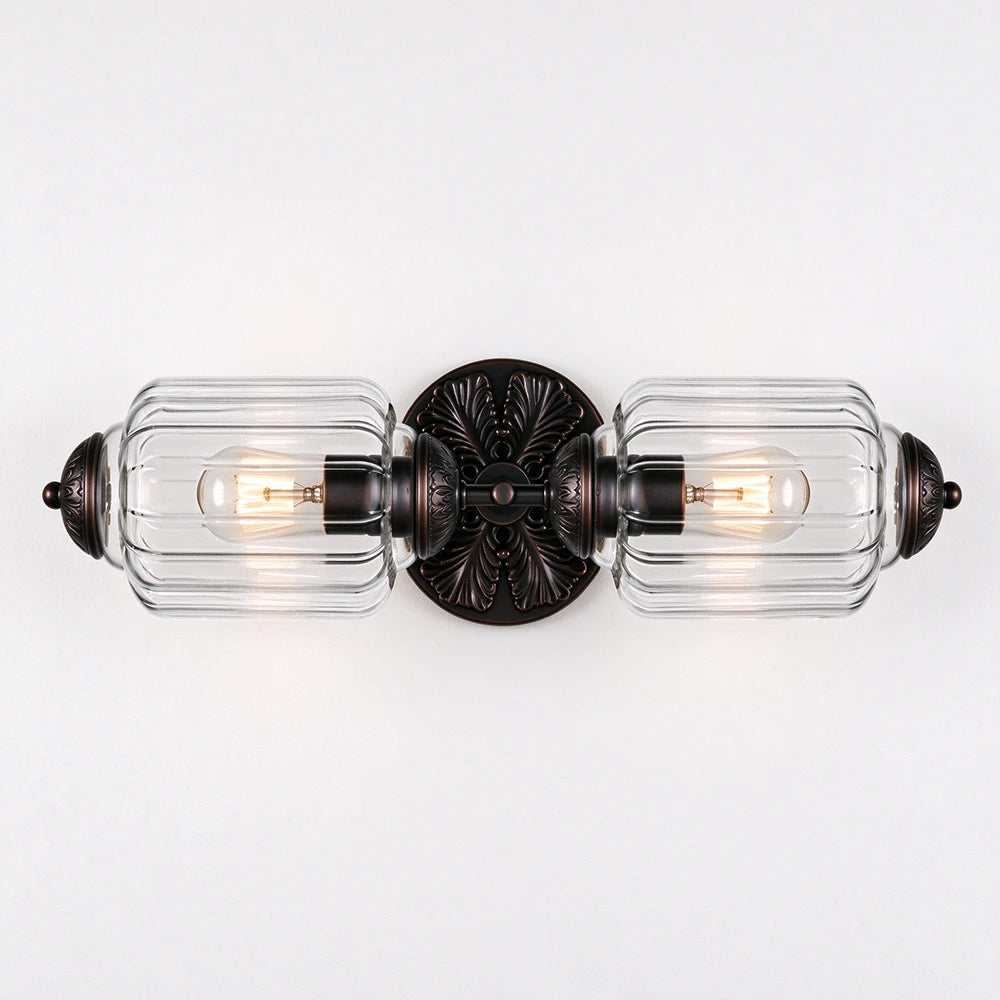 Florienne Vintage Double Wall Sconce with Ribbed Shades