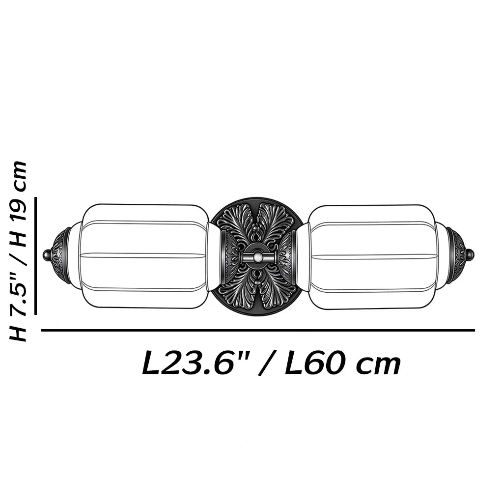 Dimensions of the Florienne Vintage Double Wall Sconce with Ribbed Shades