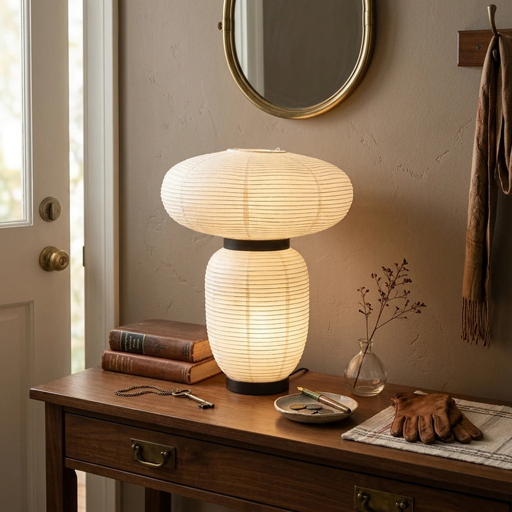 Japandi White Lantern Table Lamp