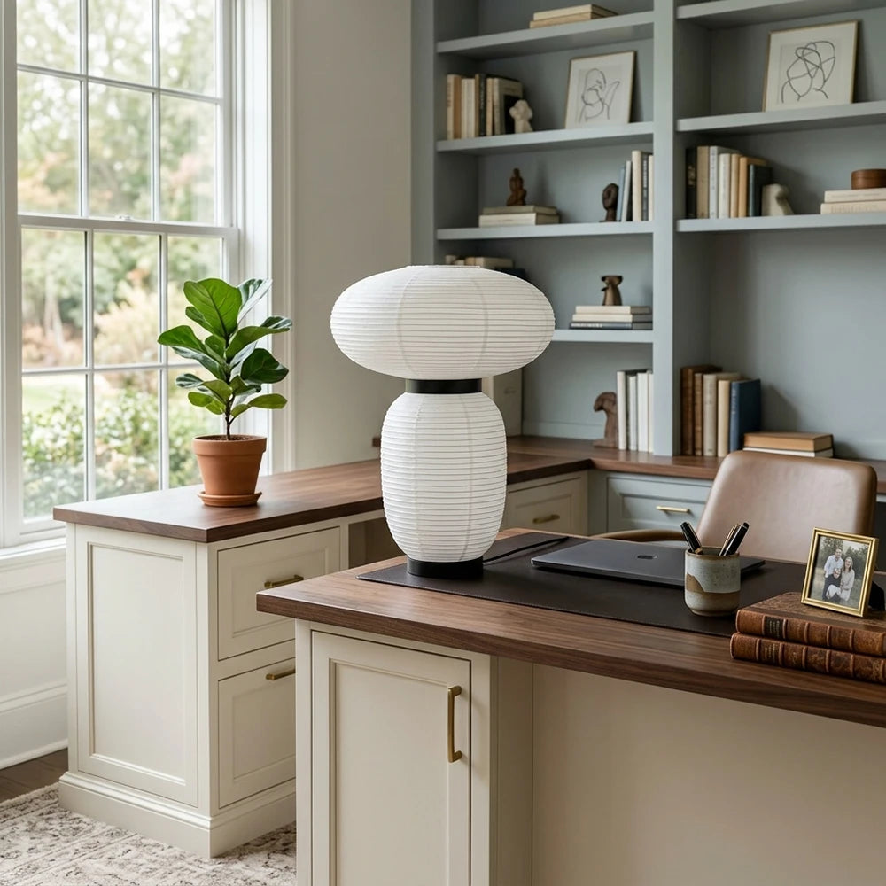 Japandi White Lantern Table Lamp