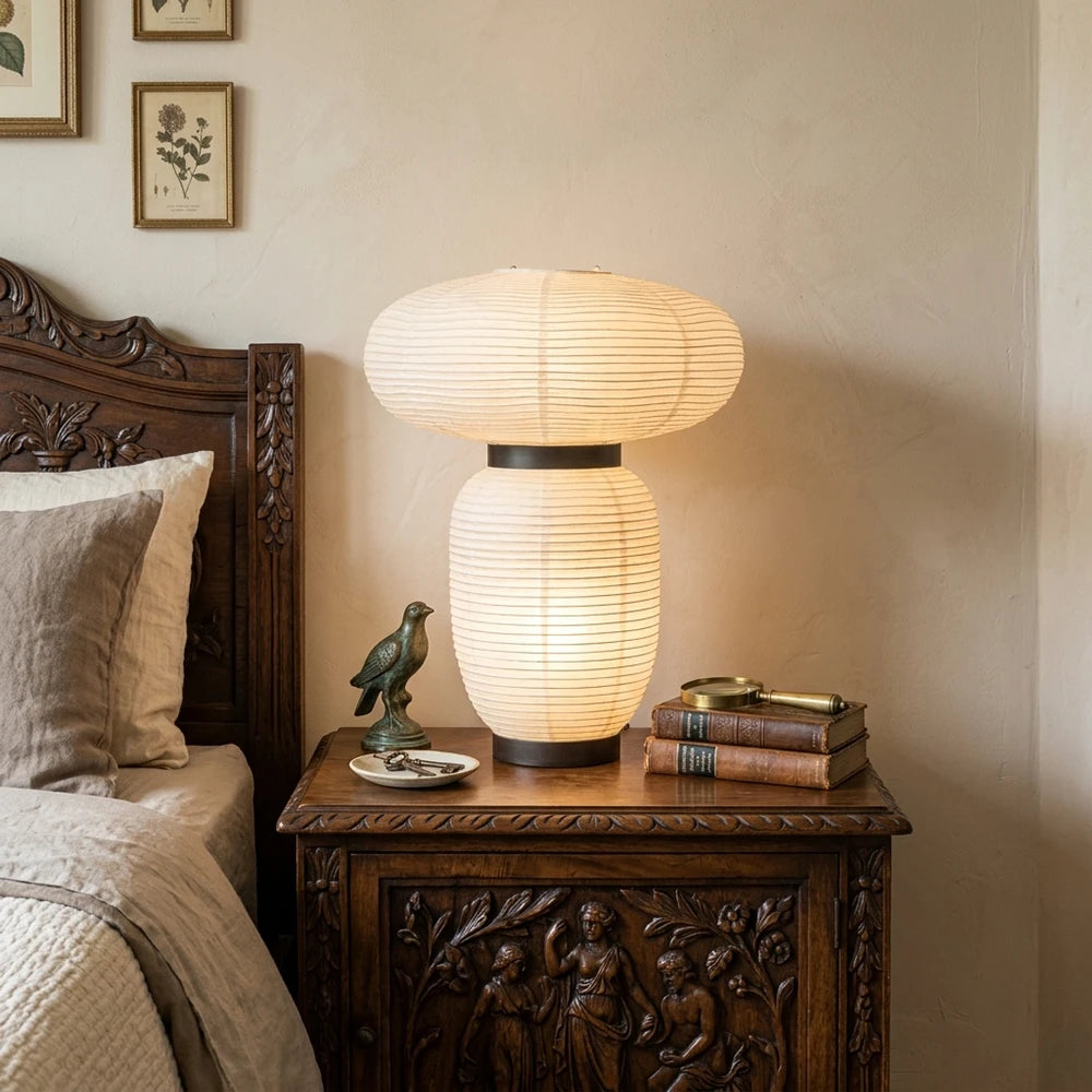 Japandi White Lantern Table Lamp