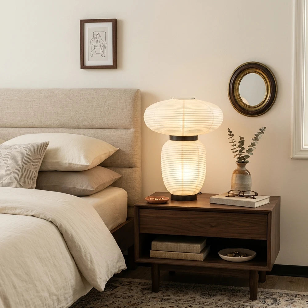 Japandi White Lantern Table Lamp