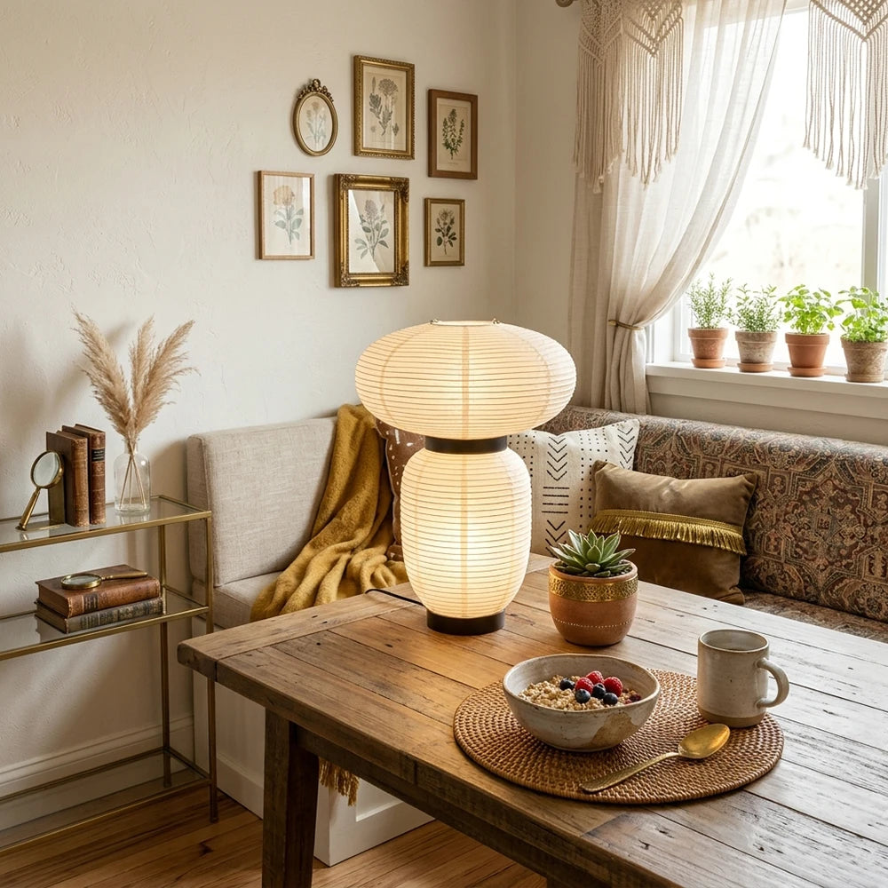 Japandi White Lantern Table Lamp