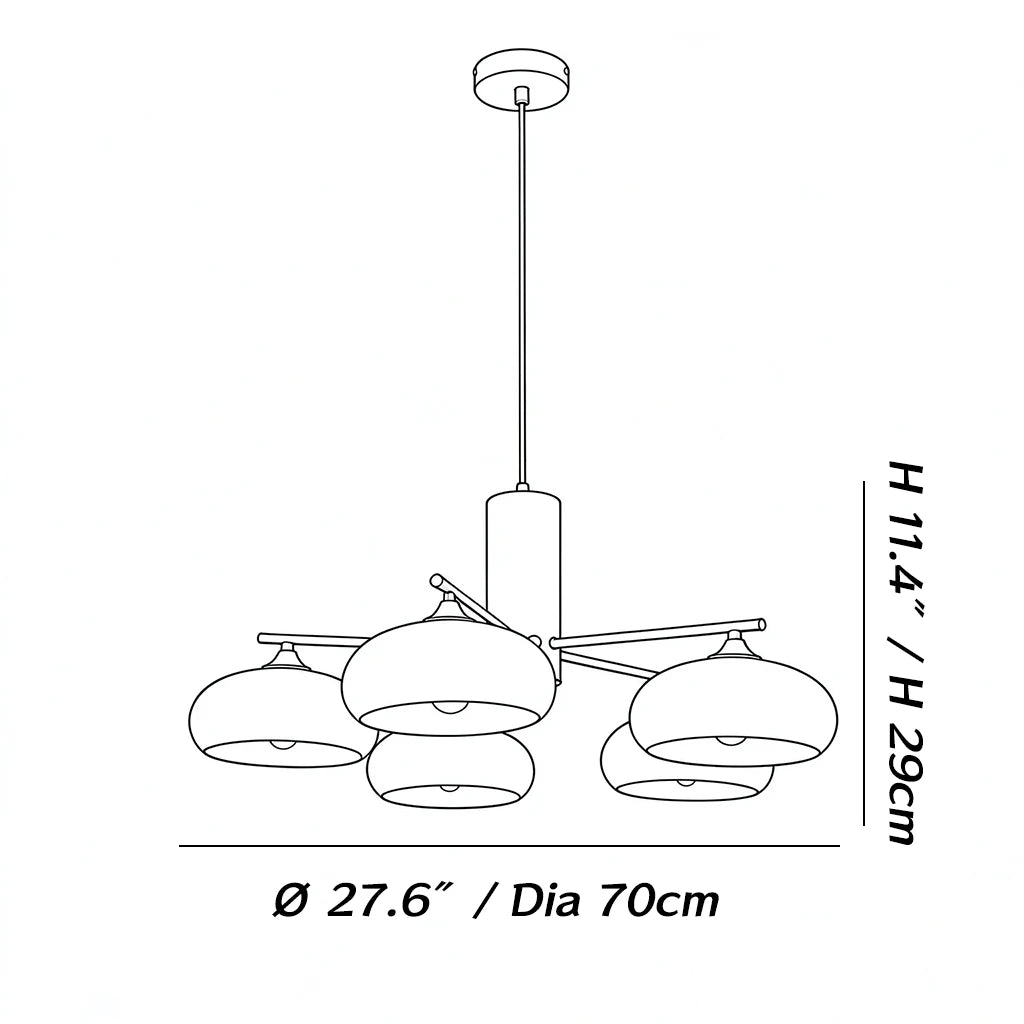 Dimensions of the Marlow Wood-Tone Dome Chandelier