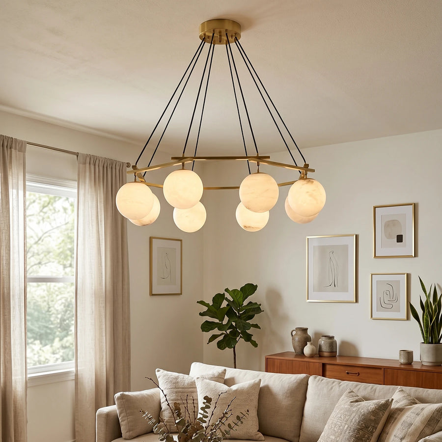 Multi-Head Round Alabaster Brass Chandelier