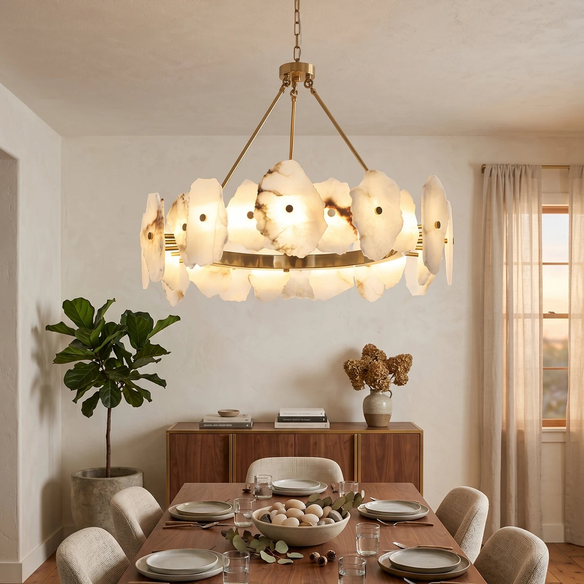 Natural Alabaster Modern Round Chandelier
