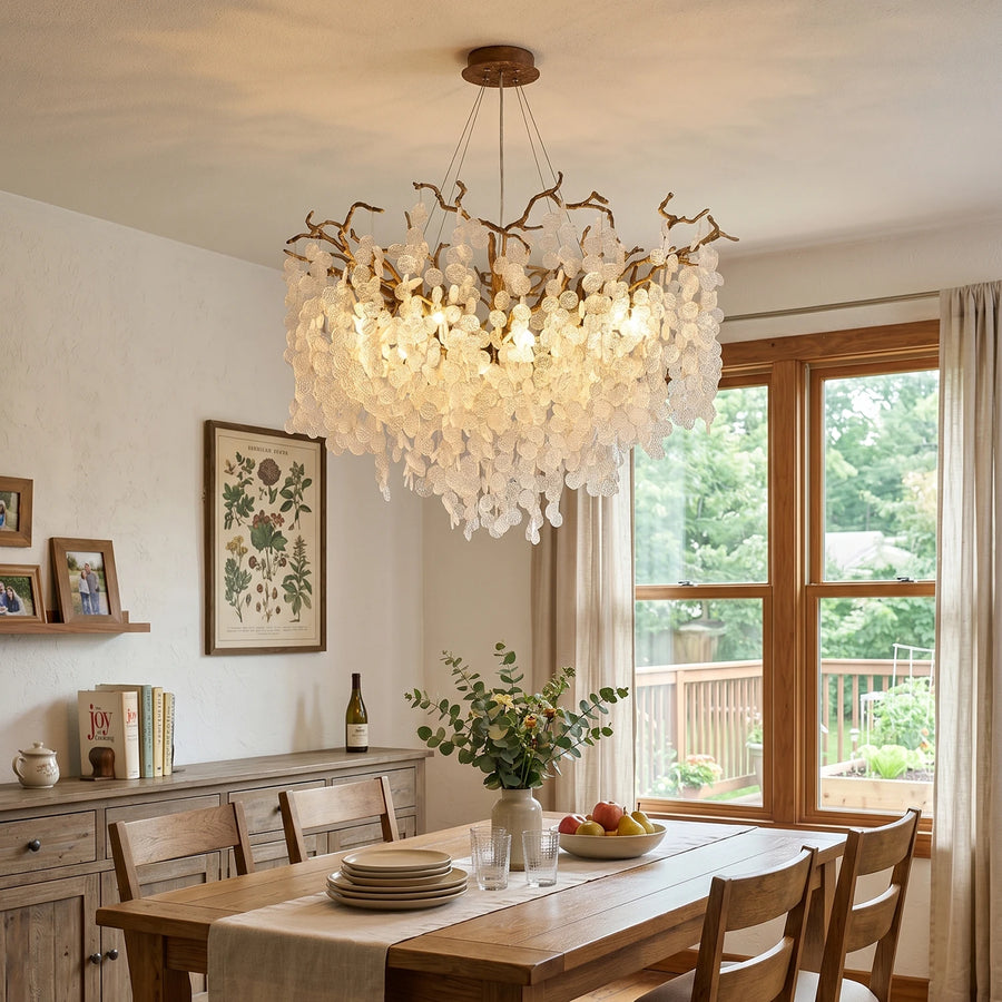 Organic Branch Glass Leaf Chandelier